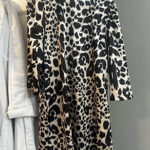 Saltwater Luxe Black and Cream Leopard Silk Long Sleeve Dress